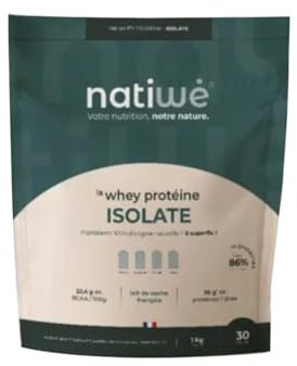 NATIWÉ - Whey Protéine Isolate - Goût Chocolat - Prise De Masse - Meilleure Densité Osseuse, Récupération & Performance - BCAA - Lait De Vache Français - 24g De Protéines Par Dose - Sachet De 1kg