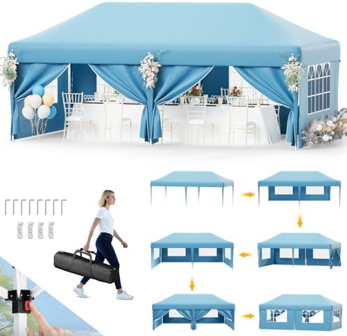 Devoko Pavillon 3x6,Faltpavillon 3x6 wasserdicht stabil Höhenverstellung,Partyzelt UV Schutz 50+,Pavillion mit Tragetasche,Pavillon Faltbar Für Garten,Party,Camping,Blau