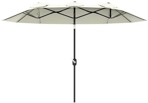 Outsunny Ombrellone da Giardino Doppio Inclinabile a 45° con Manovella e 3 Prese d'Aria, Ombrellone da Esterno in Acciaio e Poliestere, 295x152x222 cm, Beige