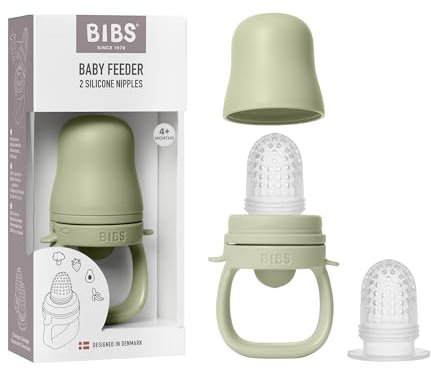 BIBS Fruchtsauger Baby ab 4 und 6 Monate - Ideal für Beikost wie Obst, Püree, Baby Brei, Gemüse - Inklusive 2 Sauger - Kompatibel mit BIBS Gefrierbehälter - BPA-Frei – Hilfe beim Zahnen - Sage