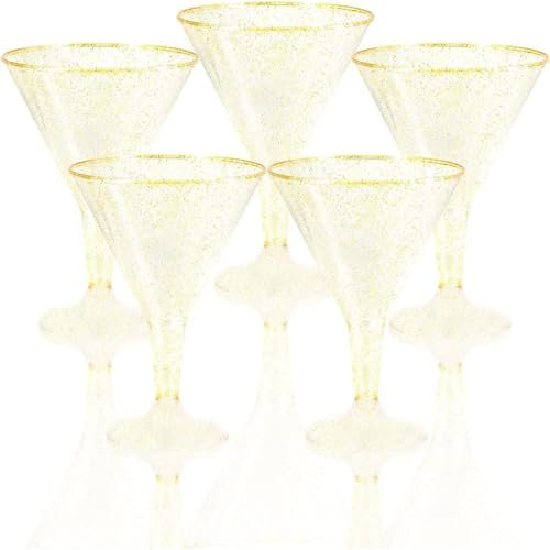 Dorclife 20 Verres à Martini Réutilisables en Plastique Martini en Plastique Transparent Cocktail En Plastique Tasse pour Fêtes Mariage Anniversaire Buffets (or)