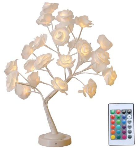 Hperu Rose Tree Lamp, Light Up Rose Flower Lamp with 16 Color Remote Control, Changing Table Flower for Girls Bedroom Wedding Home Decor, Mother'S Father'S Day Decor Gifts