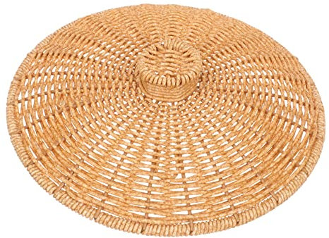 TINEASUR Round Imitation Rattan Lid Replacement Cover for Trash Basket for Bedroom Trash Can Lid for Sundries Organizer
