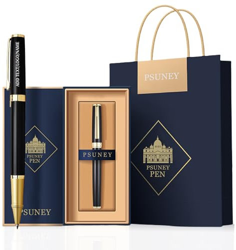 PSUNEY Tintenroller Personalisierter Stift mit Geschenkbox Individueller Metallstift mit Name Gravur Graviertes Tintenroller Geschenkset für Lehrer Erwachsene Männer Frauen