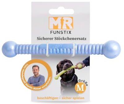 Martin Rütter FUNSTIX Stöckchenersatz für Hunde Größe: M, Farbe: Metallic-Blau – Flexibler & sicherer Apportierstab aus TPE – Schwimmfähig, robust & lebensmittelecht