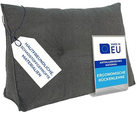 Pillows24 Bouclé Rückenkissen für Bett & Sofa 160cm, abnehmbarem Bezug | Bequemes Keilkissen und Lesekissen fürs Bett, waschbarem Bezug, Großes Sofakissen für Rückenlehne und Sofa, Dunkelgrau