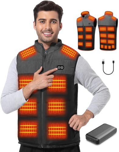 Gilet Riscaldato Uomo, Giubbotto Riscaldato Uomo 20000mAh con 21 Zone di Calore, Gilet Riscaldato Donna 3 Livelli Regolabili, Gilet Elettrico Riscaldante per Sci, Escursionismo e Moto all’Aperto (L)