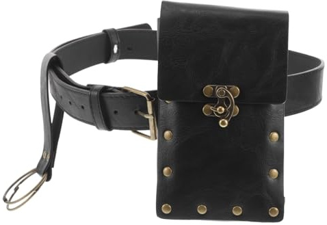 PartyKindom Mittelalterliche Tasche für Herren Cosplay mit Großem Stauraum aus Pu und Zinklegierung Steampunk Renaissance Gürteltasche Verschleißfest und Modisch Schwarz