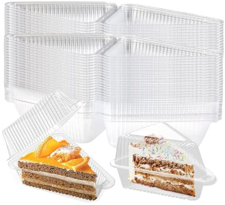 100pcs Cake Slice Boxes for Portions, Individual Cake Containers with Lids | Clear Cupcake Boxes for Sandwiches, Pies, Salad, Cheese (Triangle)