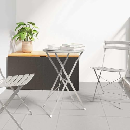 Owoxanthellate Beige Gartentisch klappbar 50 cm rund aus pulverbeschichtetem Stahl, Modernes Design, Robustheit und Langlebigkeit für Garten Terrasse Balkon und Outdoor Events