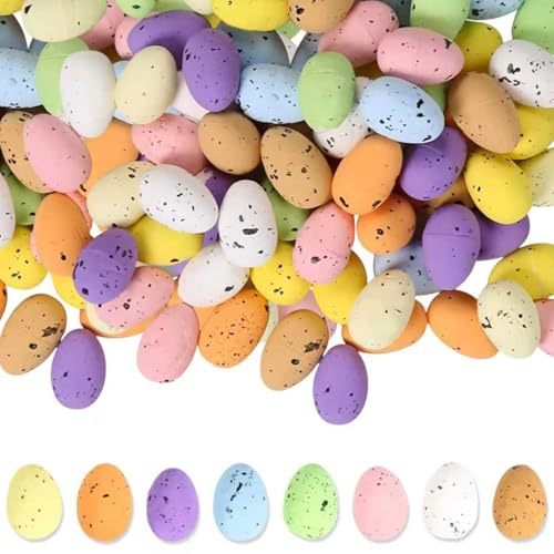 50 pièces Décoration de Pâques - Œufs de Pâques colorés en mousse avec pois pour le bricolage, mini œufs de Pâques comme décoration de Pâques, décoration de table et remplissage de panier de Pâques