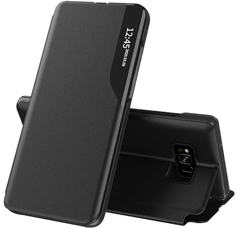 Techsuit für Samsung Galaxy S8 Plus Klapphülle mit Kartenfach, Standfunktion, Smart View Fenster, Kameraschutz, Kratzfest, eFold Series, PU Leder, Schwarz