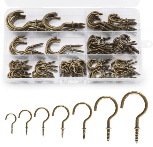 KINGLAKE 115 Pcs Bronze Screw in Hooks (7 Sizes), Mug Cup Hooks Wall Hook