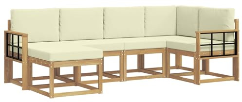 vidaXL Outdoor-Sofagarnitur mit Kissen 6 pcs Weiß und Creme Polyester, Garten-Sofa, modernes Outdoor-Komfort-Set, langlebige Sitzgarnitur für Entspannung und Terrasse