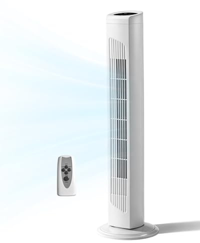 Karl home 32 Bladeless Tower Fan, Portable Floor Fan with Remote Control, Adjustable 90° Oscillating, 3 Speeds, 3 Modes & 7.5H Timer, Ultra-Quiet Cooling Fan for Home Office Bedroom, White