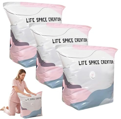 Hemoravoma 3PCS No-Pump Vacuum Storage Bags, Press Seal Compression Bags | Extra Large Roll-Up Space Saver Bags for Clothes Duvet Travel Reusable Storage Bags for Home Organisation Suitcase 70*50*30