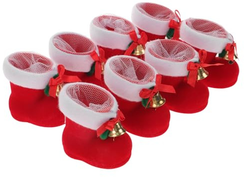 BESPORTBLE 8pcs Christmas Hanging Boot Pendant for Sweets and Chocolate Storage Bag, Red Flocking Material, Boot-shaped Design, Easy to Use and Carry, for Holiday Party Decoration