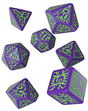 Q WORKSHOP QWOPAT76 7 Piece Pathfinder Goblin Dice Set, Purple and Green