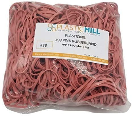 PlasticMill Rubber Bands - #33 Size - Rubberbands - 1Lb/500 Count 1 Pound / 500 Count Pink