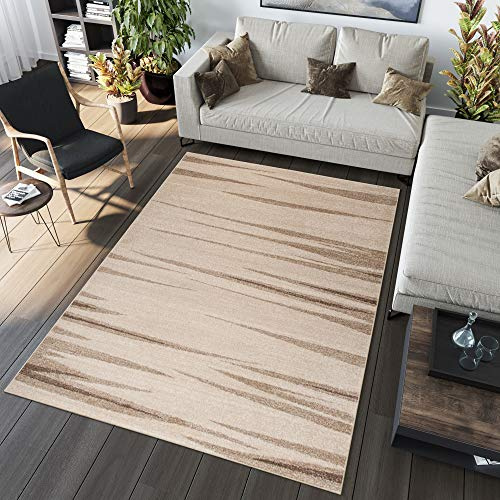 TAPISO Sari Teppich Kurzflor Creme Sandfarbe Abstrakt Zebra 60 x 100 cm | Modern Design Meliert Verwischt Pflegeleicht Wohnzimmer Schlafzimmer OEKO-TEX