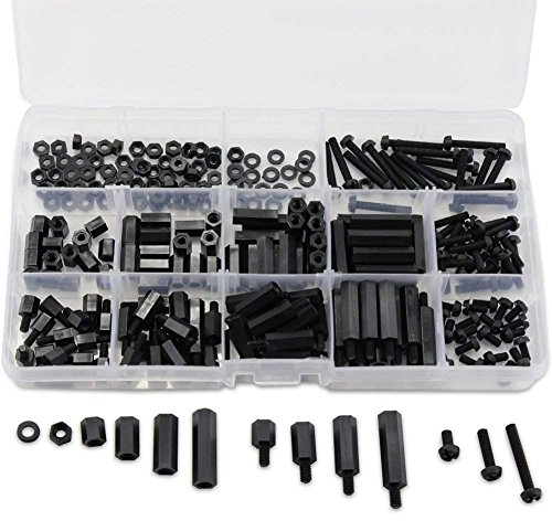 260 pièces, assortiment d’écrou vis entretoise, nylon noir, M3, mâle femelle, avec boîte en plastique
