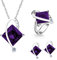 Uloveido Mode Silber überzogene große quadratische lila Birth-Stone Anhänger Halskette Pierce Ohrringe zierliche Birthstone Ring Party Schmuck Set für Mädchen-Freund (lila, Größe 62)