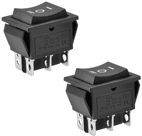 Heschen Lot de 2 interrupteurs à bascule (ON)-OFF-(ON) momentanés DPDT 6 bornes 16 A 250 V AC Noir