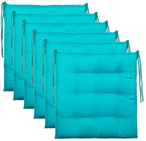 Brandsseller 6er Set Stuhlkissen 40x40x5 cm Sitzkissen Polster Stuhlauflage mit Haltebändern Dekokissen für Indoor Outdoor gesteppt - Türkis