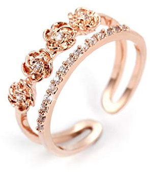 YAZILIND Exaggerated Multi-Layer Tail Ring Personality CZ Opening Band Ring Fashion Women Index Finger Jewelr(Rose Gold)