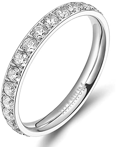 Zakk Eternity Ring 3mm Damen Ewigkeitsringe Titan Verlobungsringe Eheringe Trauringe Memoirering mit Zirkonia Silber Gold Rosegold (silber, 52 (16.6)