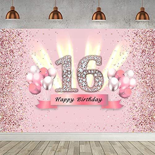 16. Geburtstag Deko für Mädchen, 16 Geburtstag Banner Hintergrund, 16. Geburtstagsparty Stoff Schild Poster, 16 Geburtstagsbanner Wand/Tisch Dekoration Plakat, Glitzern Rosa