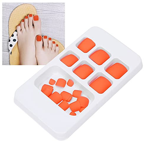 Brrnoo 24 Pcs Couleur Unie Faux Ongles d'orteil, Appuyez sur Les Ongles Courts Carrés Faux Ongles d'orteil Faux Ongles pour Femmes Filles-6 Couleurs(Orange)