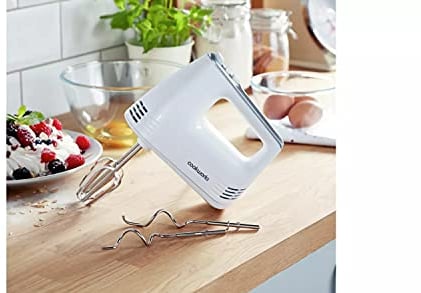Cookworks Electric Hand Mixer With Storage, Beaters and Dough Hooks - 6 Speed Settings - Turbo Boost Button - Lightweight - White - 1 Year Manufacturer's Guarantee
