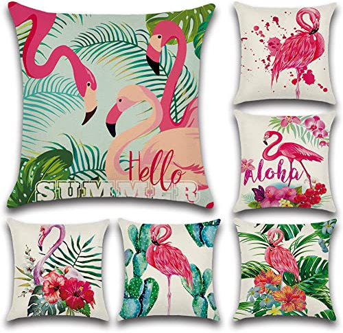 Ohok 6 Stück weiche, dekorative quadratische Kissenbezüge für Sofa, Schlafzimmer, Auto, 45 x 45 cm (Flamingo)