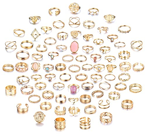 Kakonia 82 Stück Gold-Silber-Knöchelringe für Frauen, stapelbar, Mittelfingergelenk, Retro-Vintage-Boho-Ringe, ästhetische Stapelkristallringe, Bulk