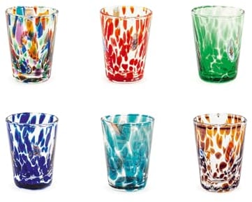 H&h set 6 bicchieri veneziano in vetro, multicolore, cl 5