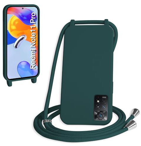 WenBaby Coque avec Cordon pour Xiaomi Redmi Note 11 Pro,Collier pour Étui bandoulière Colliers de cellulaire Mince Antichoc Réglable Lanyard Silicone Case,Vert foncé