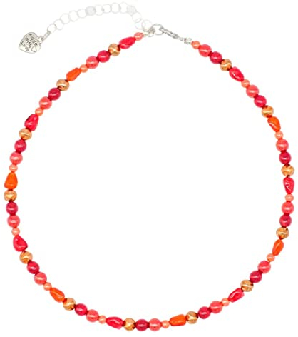 Feliss Handmade: Ketten aus Perlen, Halskette Damen. Statement Kette 45 cm lang. Choker Halsband, aesthetic Necklace Schmuck. Beads Perlenkette für Frauen in bunt mit Glasperlen (Red Charm)