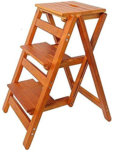 KAZUP Trittleitern aus Holz, Klapphocker, Massivholz-Leiterstuhl, multifunktionaler Holzleiterstuhl, Faltbare Regalleiter, 3 Stufen, für Heimdekoration und Bibliothek, Bett, Tritthocker für H