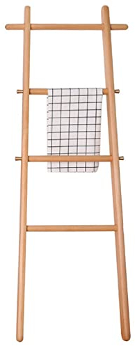 Towel Ladder Bamboo, Clothes Ladder Solid Wood 4 Horizontal 4 Side Hook Independent Towel Rack, Decorative Ladder Bath Towel Rack Drying Rack