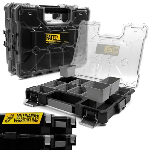 Fatbox XXL Organizer Sortierkasten Sortimentskasten Kleinteilemagazin Aufbewahrungsbox Koffer (Schwarz PBI 31 (44x36x6,5cm) | 2er Pack)
