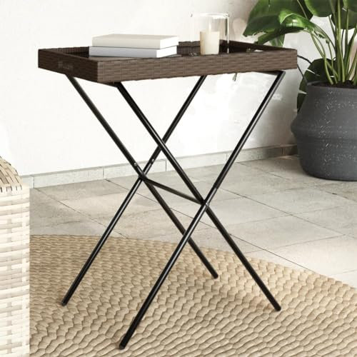 ShGaxin Tabletttisch Klappbar Braun 65x40x75 cm Poly Rattan, Balkontisch, Beistelltisch Outdoor, Balkon Tisch, Gartentisch Klein, Tisch Klein, Gartenmöbel, Terrassen Tisch - 365128