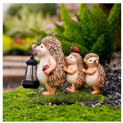 Uziqueif Igel Gartendeko für Draußen Wetterfest, Gartenzubehör mit Solar Laterne Gartenfiguren, Solarlampen für Außen Garten Terassen Teich Balkon Zubehör Deko Outdoor, Solar Gartenleuchten,Hedgehog