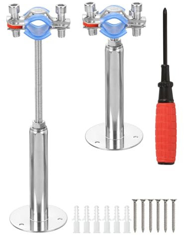 sourcing map 2Pcs Pipe Support, Stainless Steel Wall Mount Ceiling Mount Pipe Support Bracket, Adjustable Height 100-200mm for OD Pipe 19-22mm