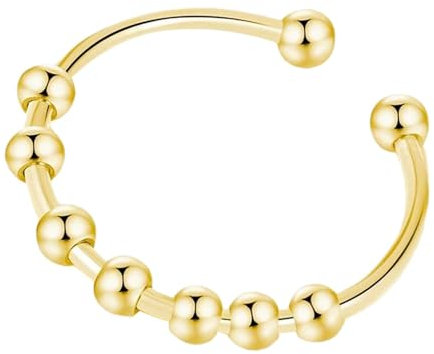 Zappel Angstringe – Drehbare Perlenringe Für Frauen | Verstellbare Damenringe Aus Edelstahl Mit Perlen | Modische Offene Anti Sorgen Ringe Für Frauen Und Mädchen (Gold)