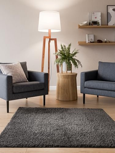 Interiyou Hochflor Teppich Sofia - 160x160 cm Grau - flauschig und einfarbig - waschbar und rutschfest - weicher Langflor