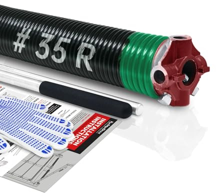KaiMinDogz Right Hand Wind（Red Cone） 2 Garage Door Torsion Spring with Non-Slip Winding Bars & Gloves, High Quality Electrophoresis Black Coated, for Replacement, MIN 16,000 Cycles (0.243x2''35'')