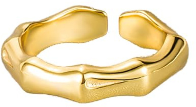 Lllunimon Einstellbare Bambus-wie Ring Bamboo Stil Stackable Hochzeit Band Ring Gold überzogene Ringe für Frauen Zierliche Stacking Ring Statement Ring Valentines Schmuck Geschenke