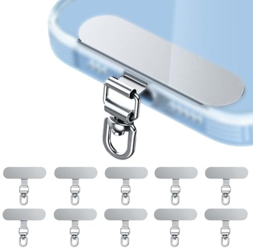 JYNXOR 10 pcs in inox catena del telefono cellulare cordino di fissaggio Pad Mobile Phone Carrier, toppe di ricambio per cordino per telefono con anello in metallo, per maggior parte degli smartphone