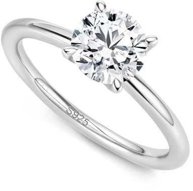ASHINE Solitaire Moissanite Engagement Ring, 1CT Moissanite Engagement Rings for Women 925 Sterling Silver with White Gold Plated Promise Rings Wedding & Travel (Silver-6.5)